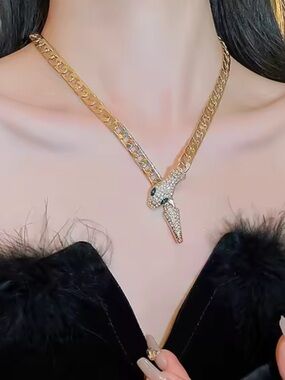 Serpentine Gold-Tone Snake Pendant Chain Necklace - Women Jewelry